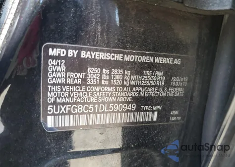 2013 BMW X6 xDrive50I из США, поврежденный, VIN 5UXFG8C51DL590949